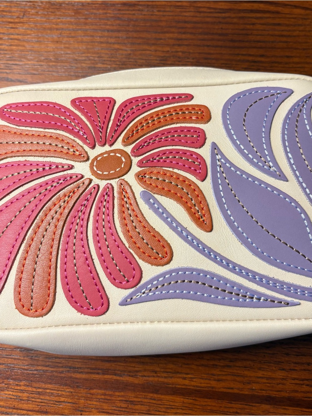 Portland Leather Large Camera Bag, Wildflower pattern, bone color. - Picture 8 of 11